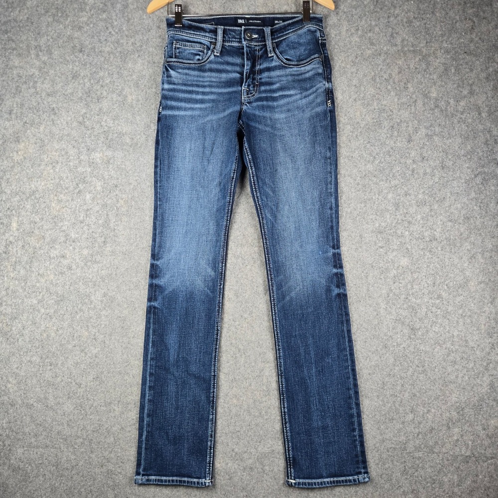 BKE Jake Straight Jeans Mens 28x34 Blue Denim Embroidered Pockets Stretch Casual